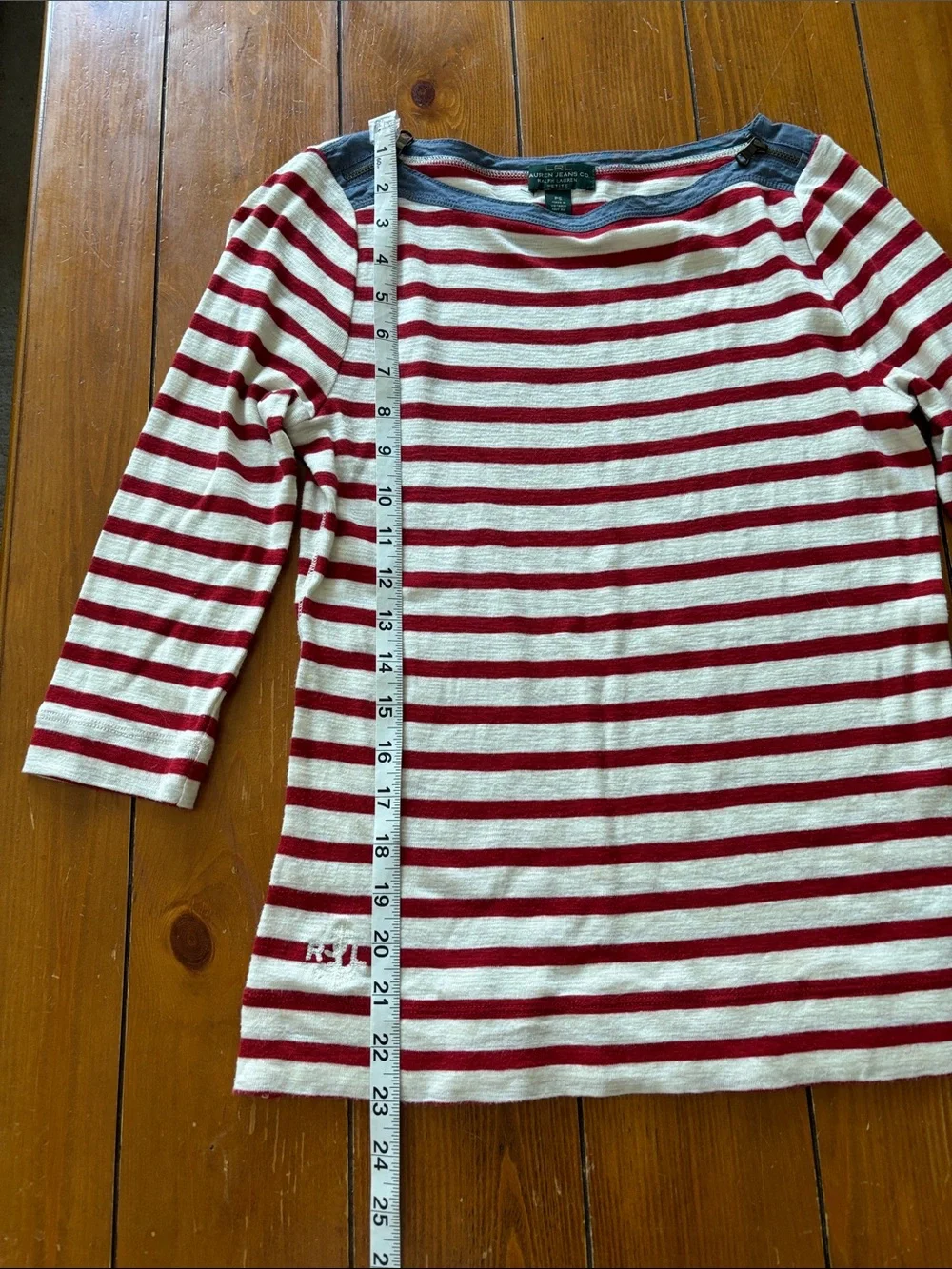 Vintage LRL Ralph Lauren Nautical Red & White Striped Tee Women’s Size PS
